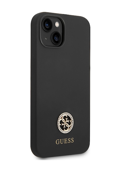 Apple Uyumlu iPhone 14 Kılıf Guess Lisanslı Yazı Ve Taşlı 4g Logolu Silikon Kapak Siyah