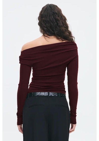 Madmext Bordo Kadın Off Shoulder Uzun Kollu Bluz Mg2567 Bordo