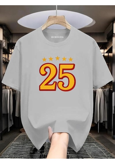 Şampiyon 25 Baskılı Unisex Tişört Gri