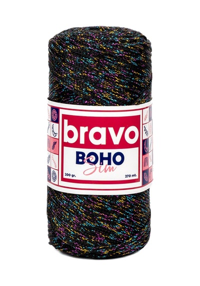Boho Simli Polyester Makrome İplik 200 Gr 270 Metre Renk Kodu: 270m Siyah Multicolor