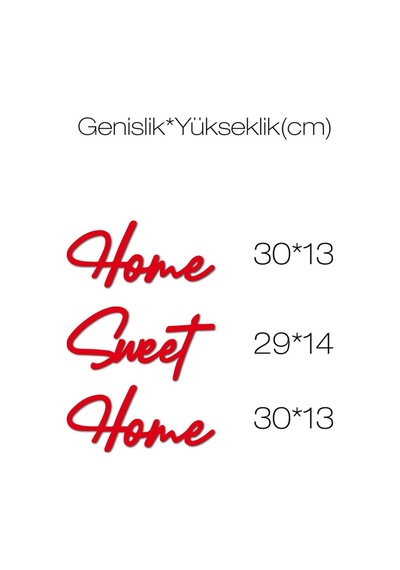 Kırmızı Home Sweet Home Yazısı Duvar Tablosu Ahşap Tablo Kapı Süs