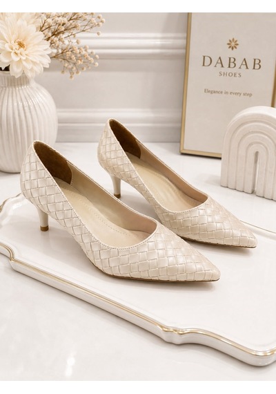 Dabab Shoes Lılya Kadın Bej Sivri Burun Örgü Desenli 6 Cm İnce Topuklu Stiletto Ayakkabı