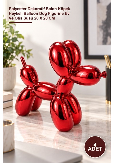 4 Adet Balloon Dog Köpek Figürü Polyester Dekoratif Balon Köpek Heykeli Balloon Dog Figurine Ev Ve Ofis Süsü 20 X 20 Cm 2