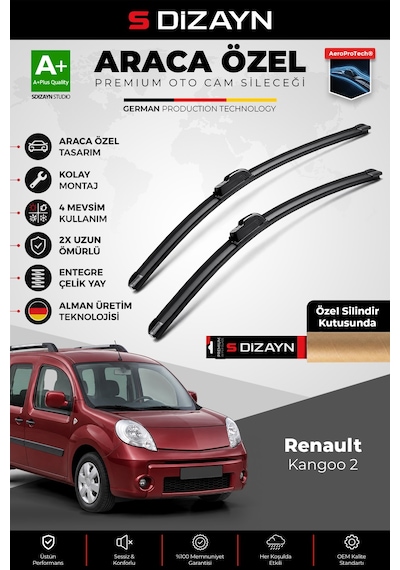 S-dizayn Renault Kangoo 2 Ön Cam Silecek Seti 2007-2020 Premium Araca Özel 55-55 Cm A+ Kalite