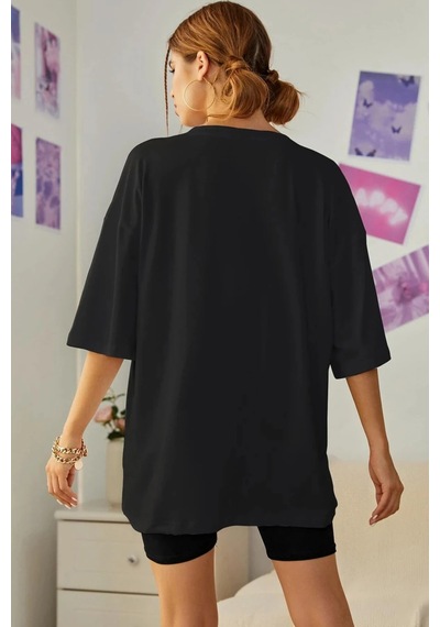 Uyguntarz Unisex Happy Cherry Tasarım Basklı Tshirt Siyah