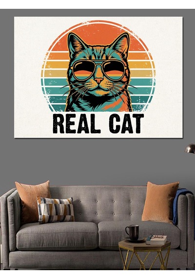 Ahşap Tablo Gözlüklü Cool Karizma Kedi Portresi