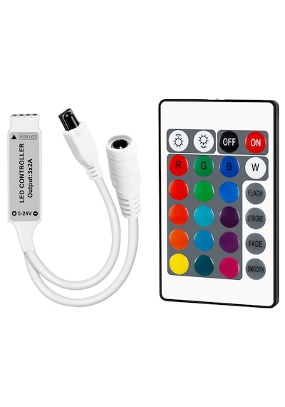 24 Tuş Kumandalı Rgb Led Kontrol Cihazı 5-12-24 Volt 3x2 Amper RF Kumandalı RGB