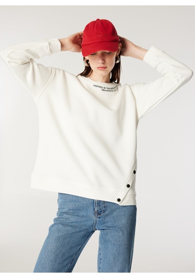 Mustang Ekru Kadın Bisiklet Loose Fit Nakışlı Sweatshirt M4wl-swt-1012