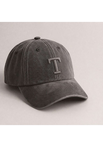 Tesbihane Unisex Vintage Beyzbol Şapkası - İsme Özel Harf Nakışlı - Eskitme Kumaş - Metal Tokalı Gri