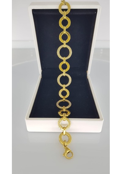 Halka Taşlı Gold Çelik Bileklik Gold