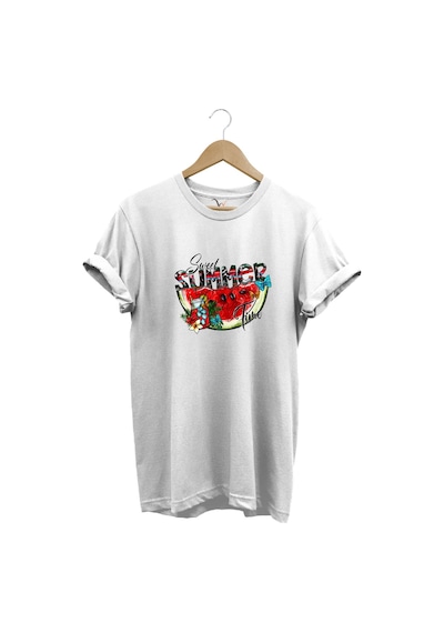 Summer Yazlık Karpuz Tasarım Baskılı %100 Pamuk Regular Fit T-shirt Beyaz