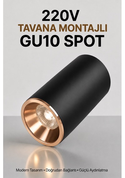 Siyah Gold Metal Gu10 Spot Armatür 4000k Gün Işığı - Ampul Dahil Siyah - Gold