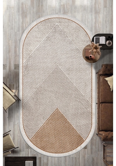 West Home Makinede Yıkanabilir Kaymaz Taban Leke Tutmaz Oval Salon Halısı Mutfak Halısı Ve Yolluk Wh 586 Sand Oval