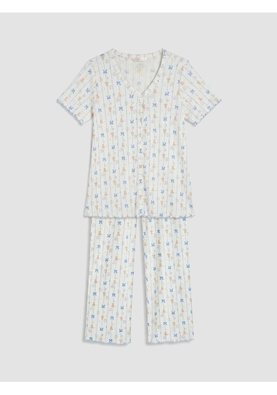 Lcw Dream Ekru V Yaka Baskılı Hamile Pijama Takımı Lcw Dream Ekru V Yaka Baskılı Hamile Pijama Takımı