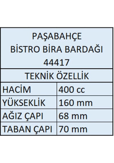 Paşabahçe 44417 Bistro Bira Bardağı 12 Adet