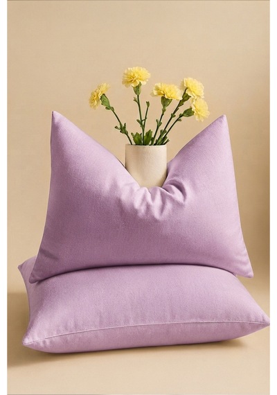Lila Renkli Pamuklu Ranforce Kumaş Kapaklı Yastık Kılıfı 2 Adet 50x70 Cm İndigo Mavi