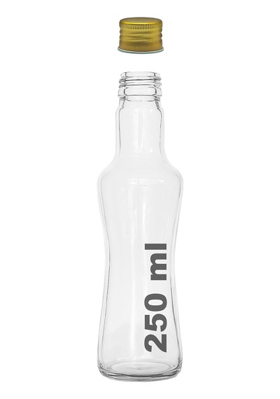 250 Ml Şeffaf İnce Belli Kapaklı Cam Şişe 250 Cc Meşrubat Şişesi 6 Adet Altın Kapak Çok Renkli