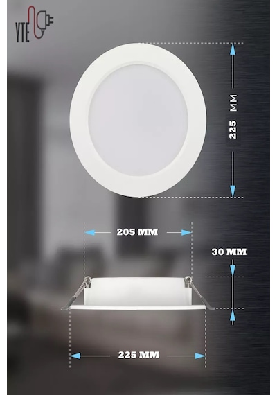 18 W Beyaz Sıva Altı Yuvarlak Led Panel 6500 K Yüksek Kalite Beyaz - Beyaz
