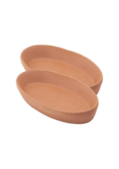 Elizi Çömlekleri 2 Adet Toprak Kayık Kase, Kayık Güveç Fırın Kabı 2 Li Set Orta Boy 26x14cm Toprak