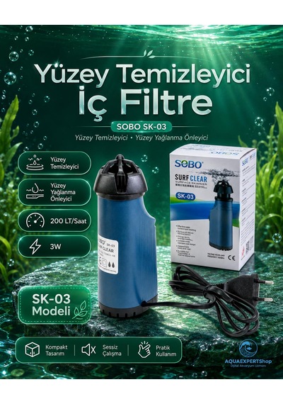 Sobo Yüzey Temizleyici İç Filtre - Yüzey Temizleyici - Yüzey Yağlanma Önleyici - 200 Lt/saat - Aktif Temizlik - 3w - Sk-03