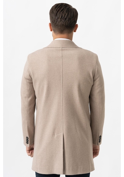 White Stone Ancona 4025-2 Düz Ceket Yaka Slim Fit Pamuklu Kaban K.Bej-K.Bej