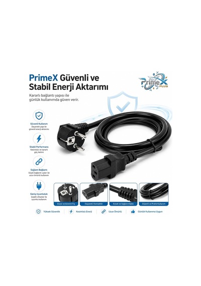 Primex Px-p418 1.5 Metre Lüks Power Kablosu, 3x1.5mm Kalın Full Bakır Psu Güç Kablosu, Pc Power Supply Monitör Mining Sistemleri İçin Siyah Enerji Kablosu