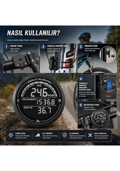Kenly Bisiklet Bilgisayarı Km Saati Hız Mesafe Ölçer Lcd Ekranlı Su Geçirmez Kablolu Siyah