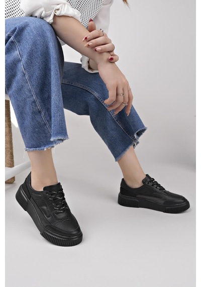 Nesilshoes Nesil Shoes Comfo 100 Siyah Hakiki Soft Deri Kadın Sneakers