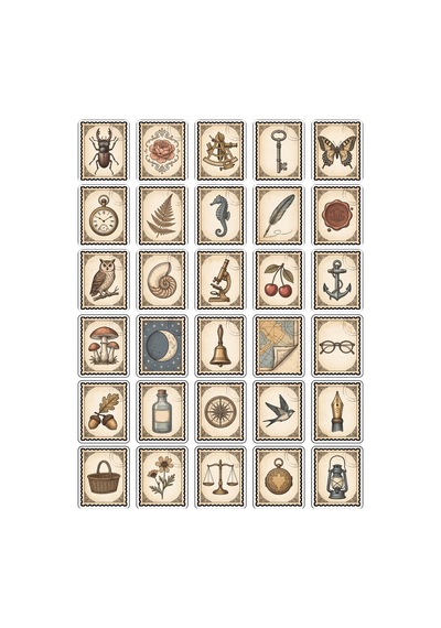 30 Adet Vintage Nostaljik Pul Sticker Seti - Ajanda Scrapbook Defter Valiz İçin Çok Renkli
