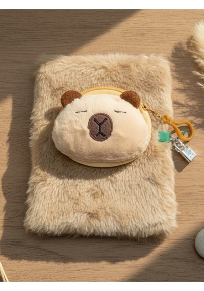 Capybara Çantalı Çizgili Kilitli Peluş Defter 80 Yaprak Çok Renkli
