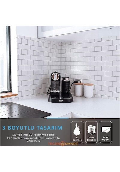 Technosmart 3d Kendinden Yapışkanlı 30 30cm Kaplama Seramik Görünüm Beyaz Duvar Sticker Mutfak Banyo