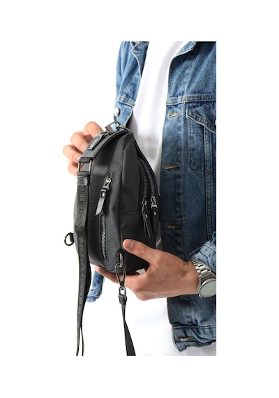 Erkek Bady Bag Göğüs Çantası Kanvas Kumaş Sırt Çantası 27 17 Cm Günlük Omuz Çantası Siyah