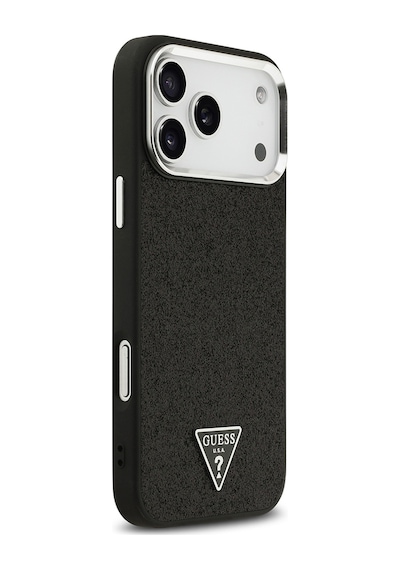 Apple Uyumlu iPhone 17 Pro Max Kılıf Guess Lisanslı M-safeli Metal Kamera Çerçeveli Üçgen Logolu Glitter Siyah Siyah