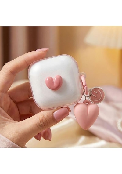Galaxy Buds 4 Pro Kılıf Transparan Smiley Kalp Pembe