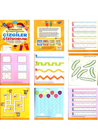 Tamamlıyorum Birleştiriyorum Çizgiler Çiziyorum Okul Öncesi Kitap