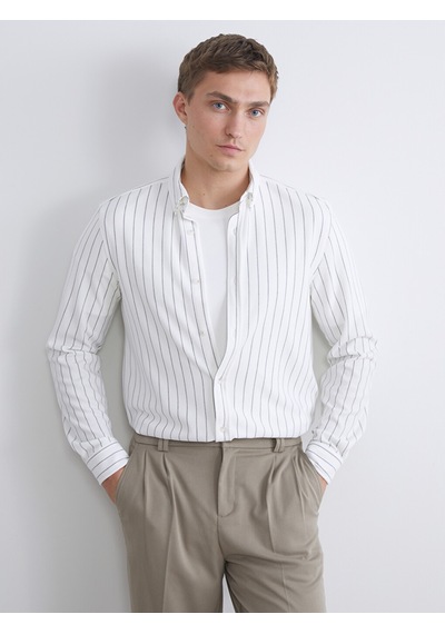 Lcw Vision Ekru Slim Fit Uzun Kollu Çizgili Erkek Gömlek
