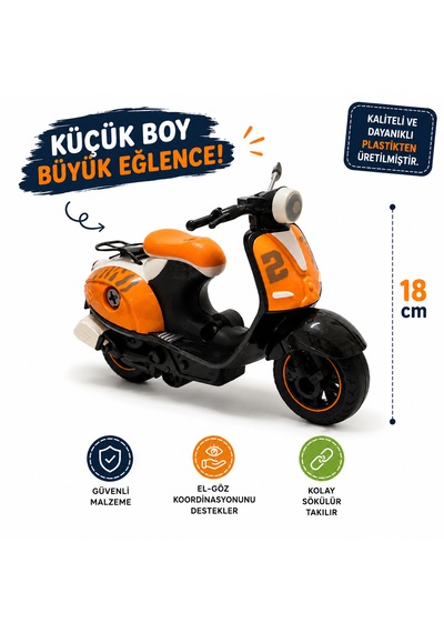 18 Cm Vespa Görünümlü Oyuncak Scooter Siyah - Turuncu