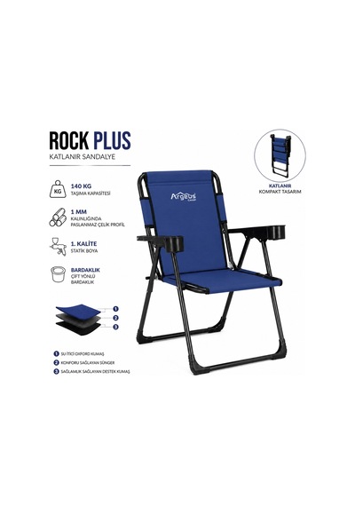 4 Adet Katlanır Kamp Sandalyesi Seti - Rock Plus - Lacivert Karışık/Çok Renkli