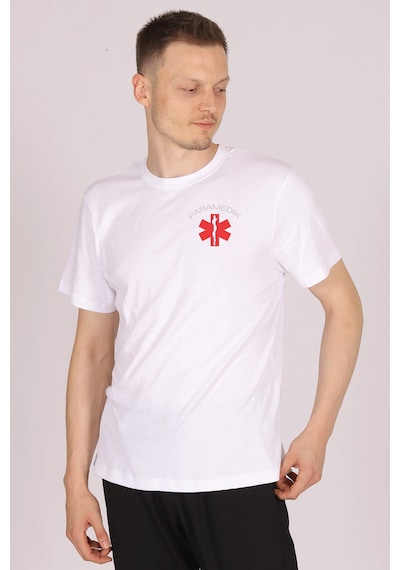 Beyaz Paramedik Bisiklet Yaka Tişört Unisex