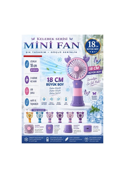 Şarjlı Mini Taşınabilir El Fanı Masa Fanı Soğutucu - Sessiz Usb Masaüstü Vantilatör 58101