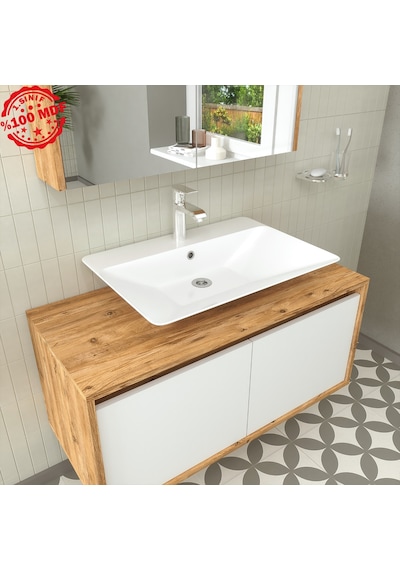 Banos Roomart Lavabolu Ahşap-Mat Beyaz 100Cm Banyo Dolabı+Aynalı Beyaz Banos Roomart Lavabolu Ahşap-Mat Beyaz 100Cm Banyo Dolabı+Aynalı Beyaz