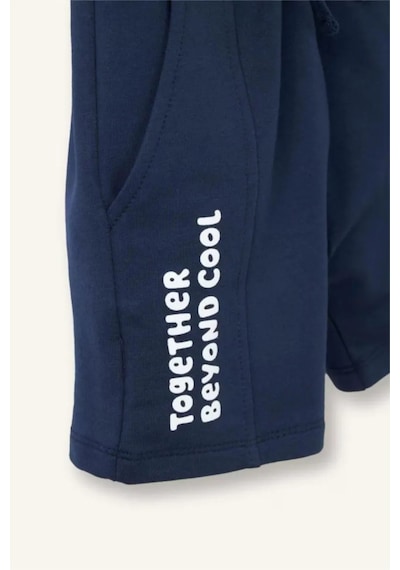 Defacto Regular Fıt Slogan Baskılı Sweatshirt Kumaşı Şort Erkek Bebek G9917a526smnv31 Lacivert-nv31