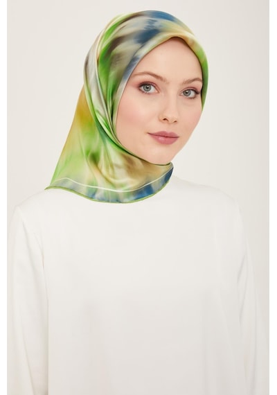 Armine Lacivert Neon Yeşil Batik Desen Tivil İpek Eşarp 9136-02