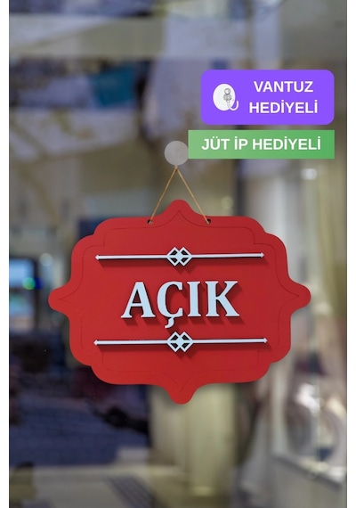 Ahşap Dekoratif Kesim Açık-kapalı Yazısı -kırmızı