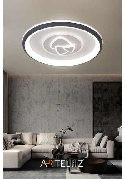 Üçgen Model Modern Plafonyer Avize 50 Cm, 3 Renk Işık Siyah
