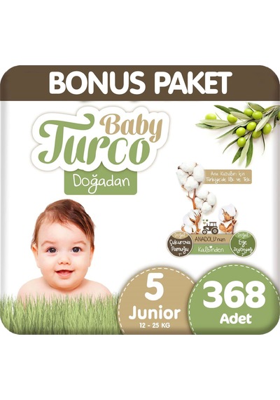 Baby Turco Doğadan Bonus Paket Bebek Bezi 5 Beden 92x4 368 Adet 5 Numara