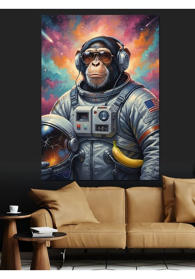 Ahşap Tablo Astronot Maymun Fütüristik Kıyafet Dekoratif Tablolar