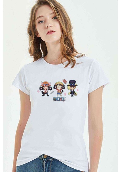 Anime One Piece Smile Baskılı Beyaz Kadın Tshirt