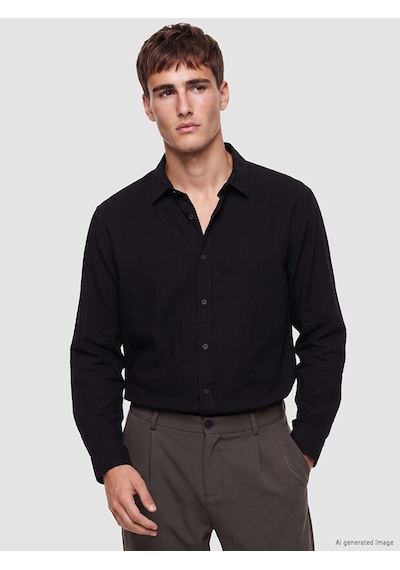 Lcw Vision Siyah Regular Fit Keten Görünümlü Erkek Gömlek