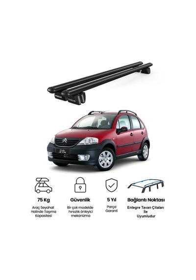 Pençe Citroen C3 Xtr Ara Atkı 2004-2008 Uyumlu Siyah Ara Atkı Port Bagaj Tavan Barı